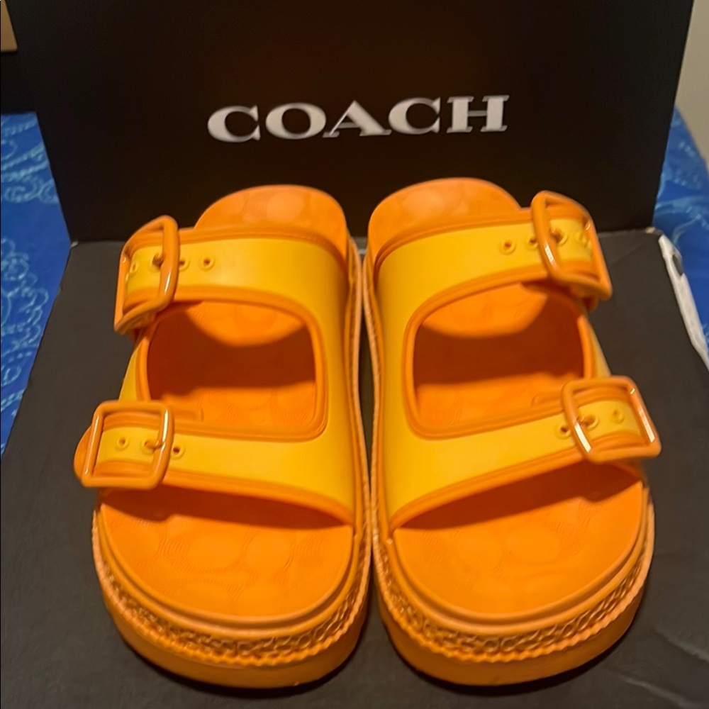 Coach Vibrant Orange Double Buckle Sandals